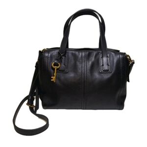 Fossil Emma Black Cowhide Leather Satchel Crossbody Bag Purse